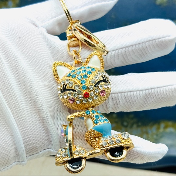 Blue Fox Keychain Rhinestone Fox Charm Fox Bag Charm - Picture 7 of 8